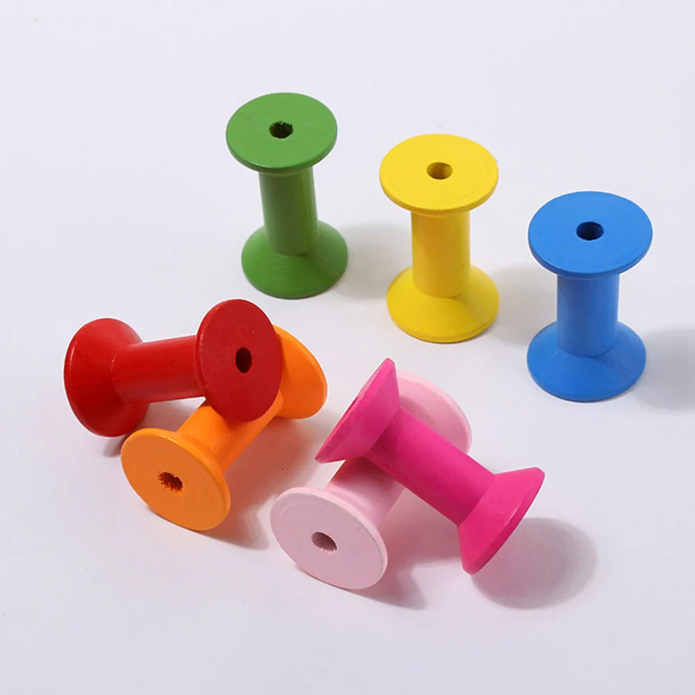 20 Pcs Colorful Wooden Spools Hour Glass Shaped Bobbin Sewing Tools for Thread String Rolling Wire (Mixed Color, 30x22MM)