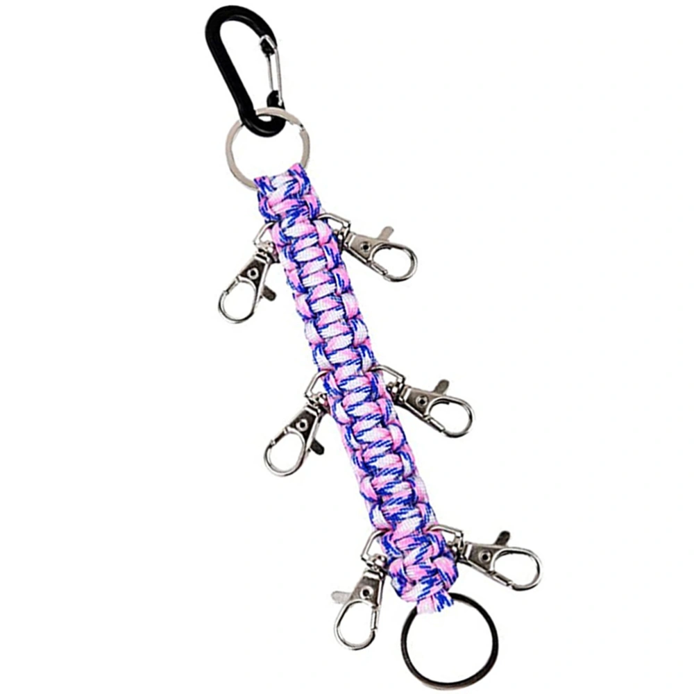 1PC Key Chain Handwoven Parachuter Cord Key Ring with Crabiners for Mountaineering Outdoor Sports (Pink, Blue, White)