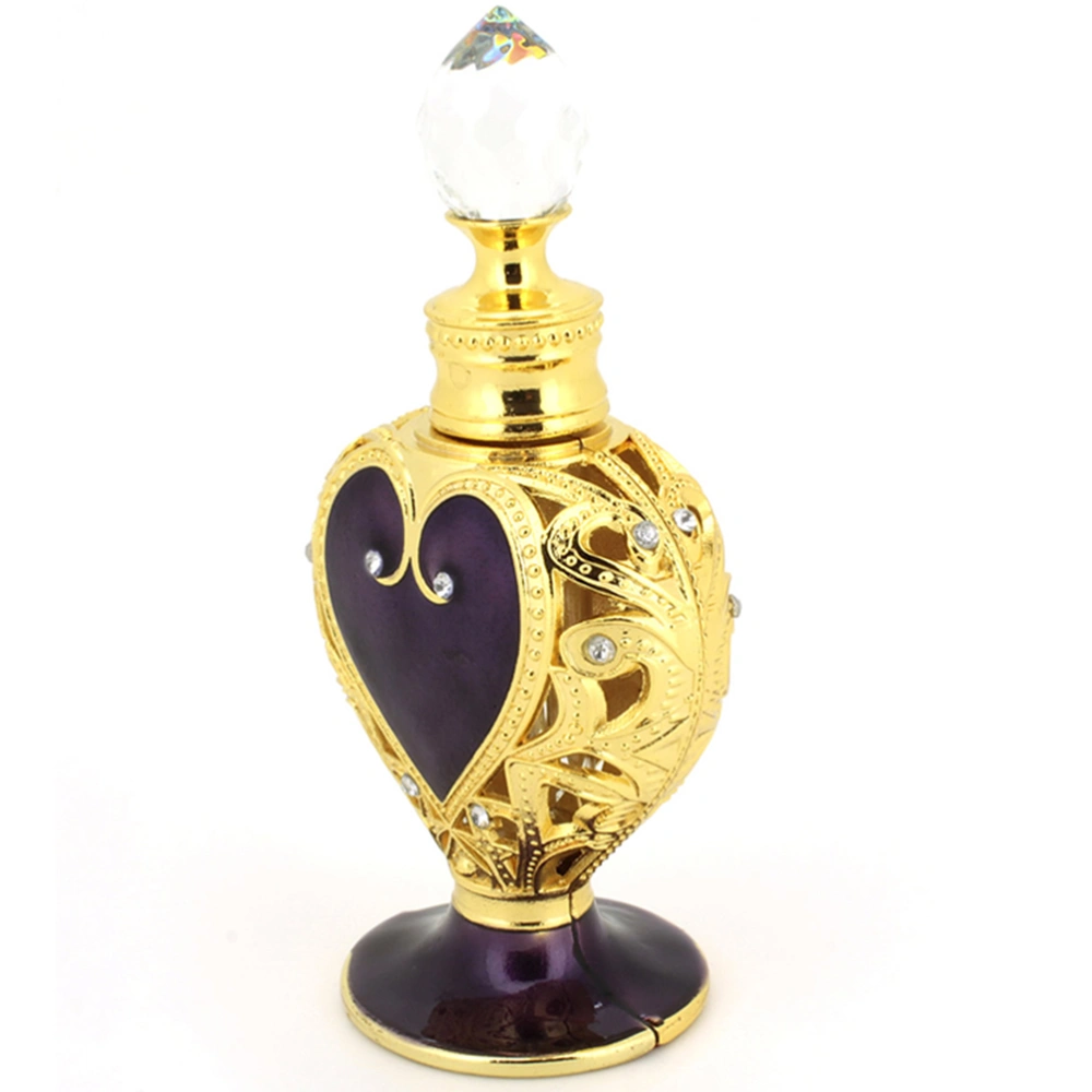 1Pc Luxurious Peach Heart Essential Oil Bottle Exquisite Unique Perfume Bottle Alloy Glass Storage Bottle (Purple)