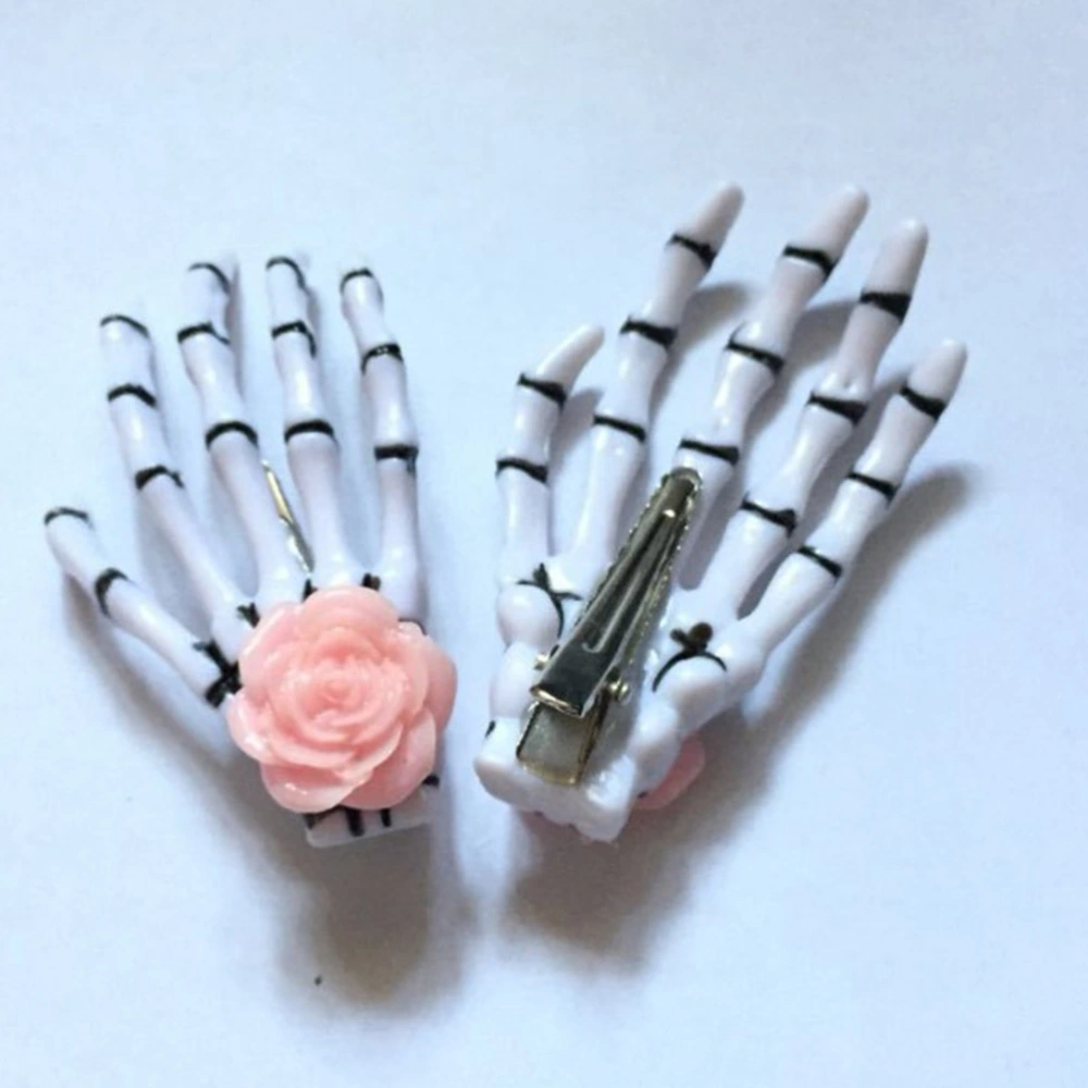 1 Pair of Pink Women Girls Skeleton Hand Bone Claw Punk Hair Clip Hairpin Headwear