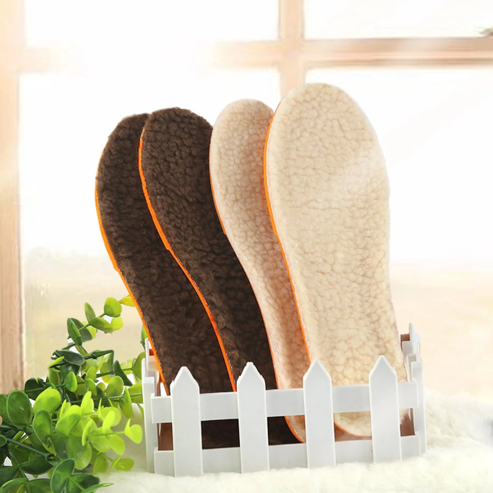 1 Pair of Imitation Lambs Wool Insoles Shock-absorbing Shoe Cushions Massaging Shoe Pads for Women Men Size 33-36 Brown