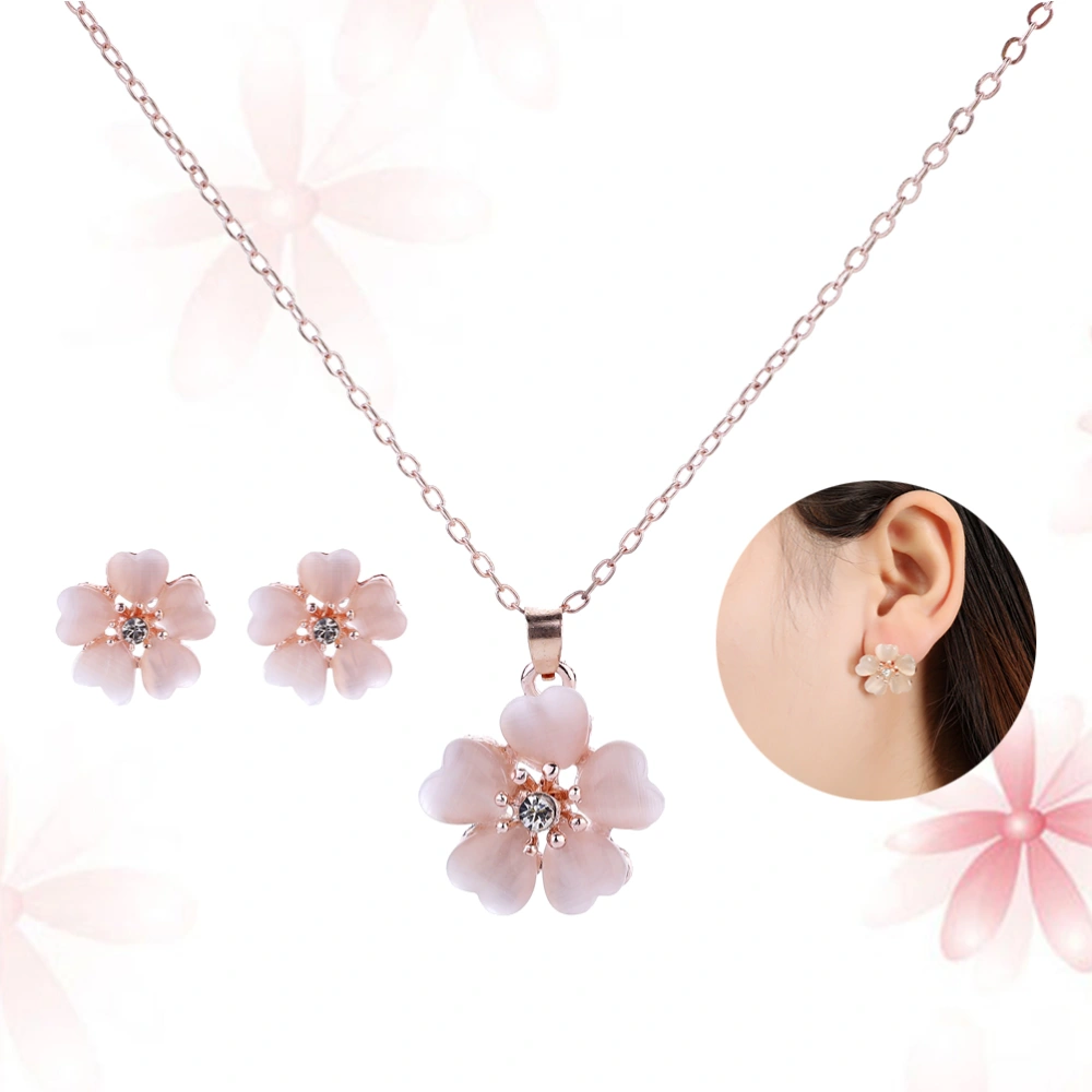 Necklace Earrings Stud Set Cherry Blossoms Style Elegant Earrings for Women Girls