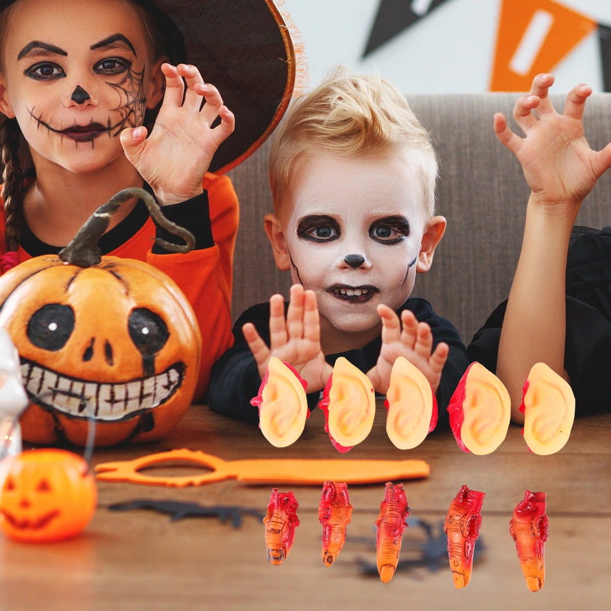 10 Pcs Halloween Props Bloody Scary Creepy Prank Props Toy for Horror Party Spooky Decorations (5 Dark Severed Fingers, 5 Ears)