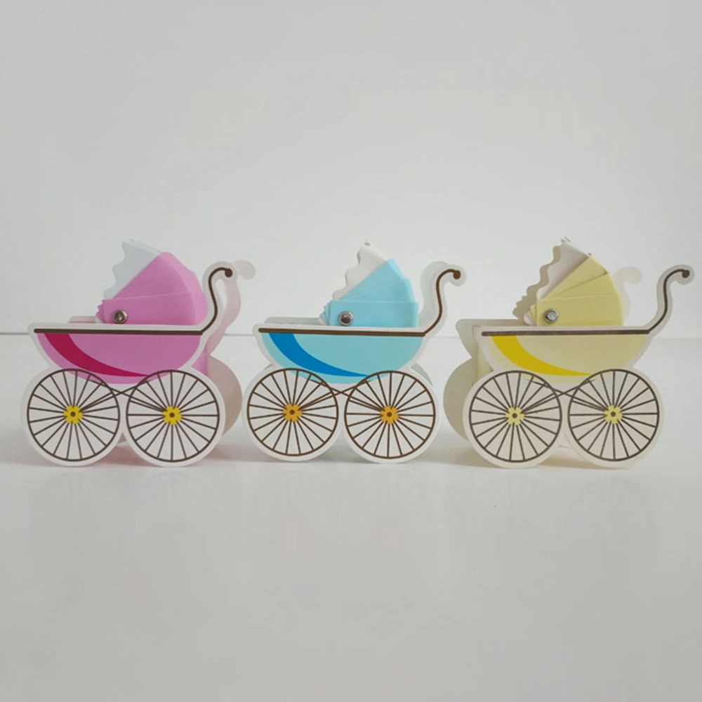 30pcs Wedding Candy Box Stroller Shape Party Favor Paper Gift Boxes Event Party Supplies (Beige + Blue + Pink)