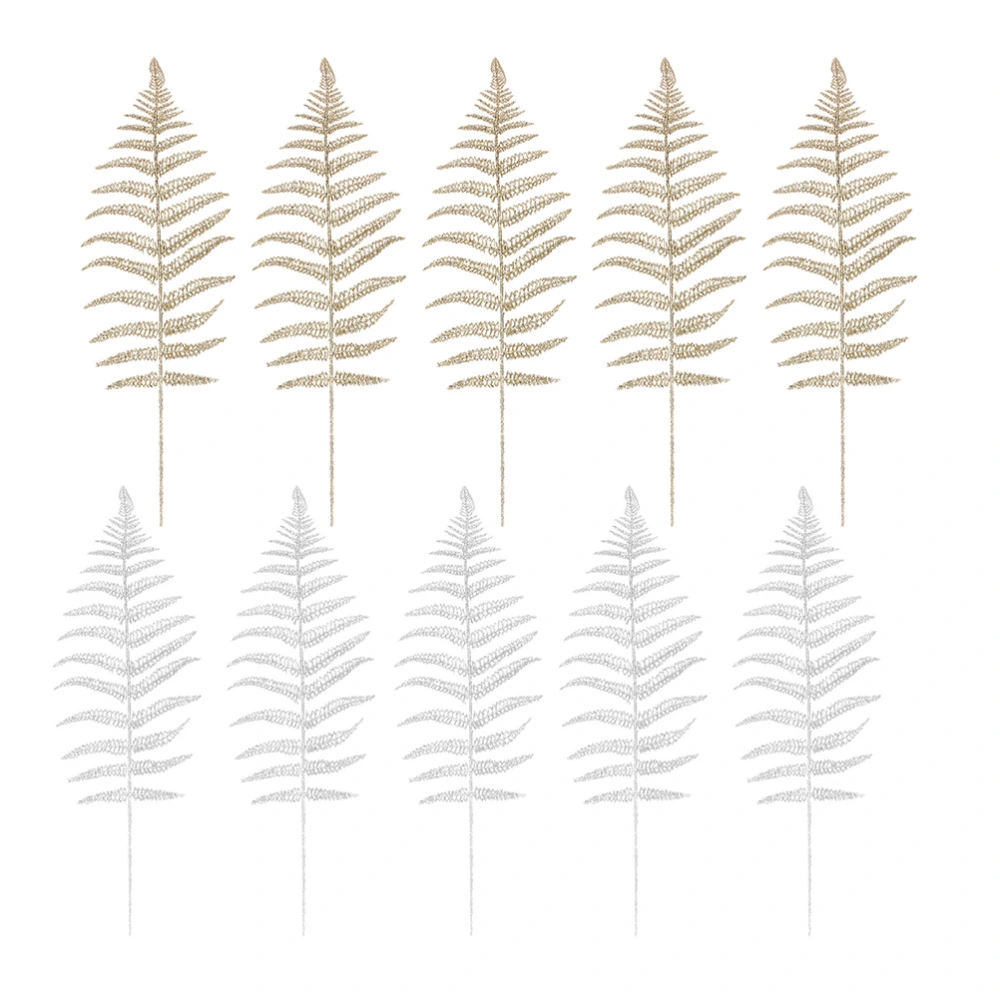 10pcs Xmas Decor Simulation Leaf Adornment Lifelike Leaf Ornment Photography Props for Party Home Decoration (Golden + Silver)