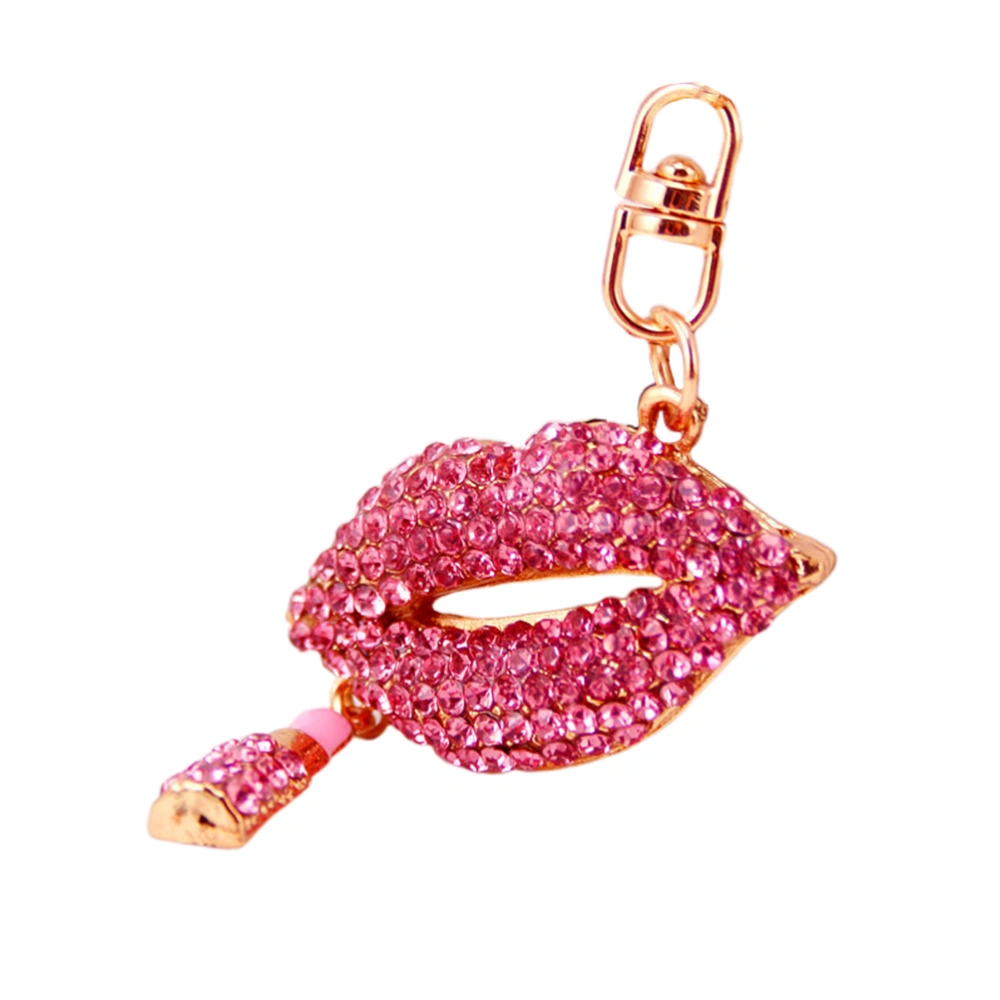 Red Lips Key Chain Diamond Key Ring Decoration Metal Hanging Pendant Key Chain Pendant Pink