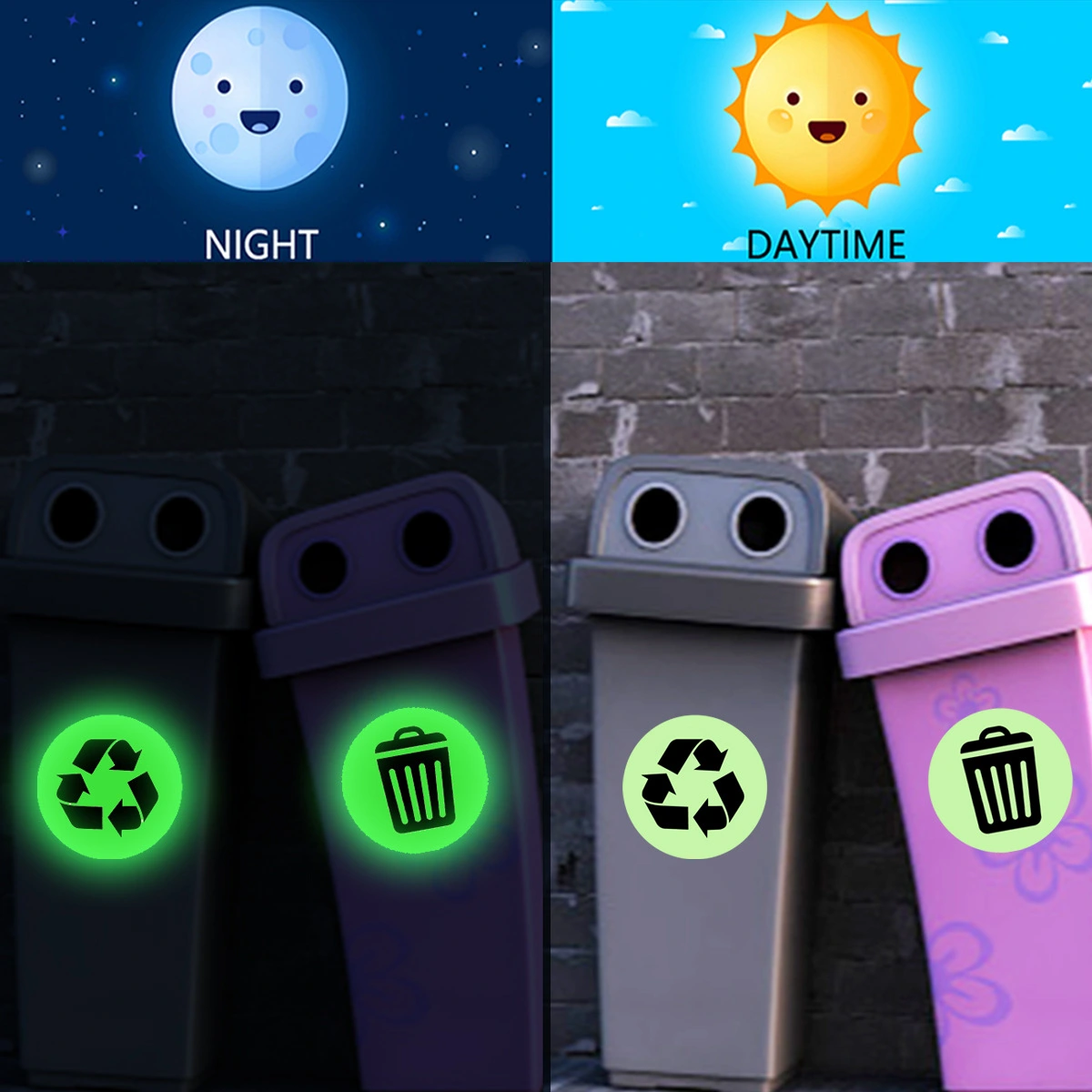 1 Sheet Recycle Sticker Garbage Sorting Stickers Noctilucous Adhesive Trash Bin Sticker