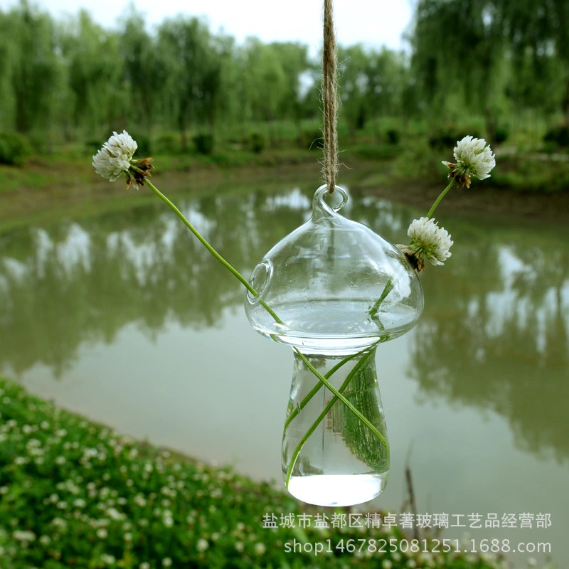 Hanging Mushroom Hydroponics Vase Mushroom Glass Vase Flower Planter Vase Transparent Terrarium Vase