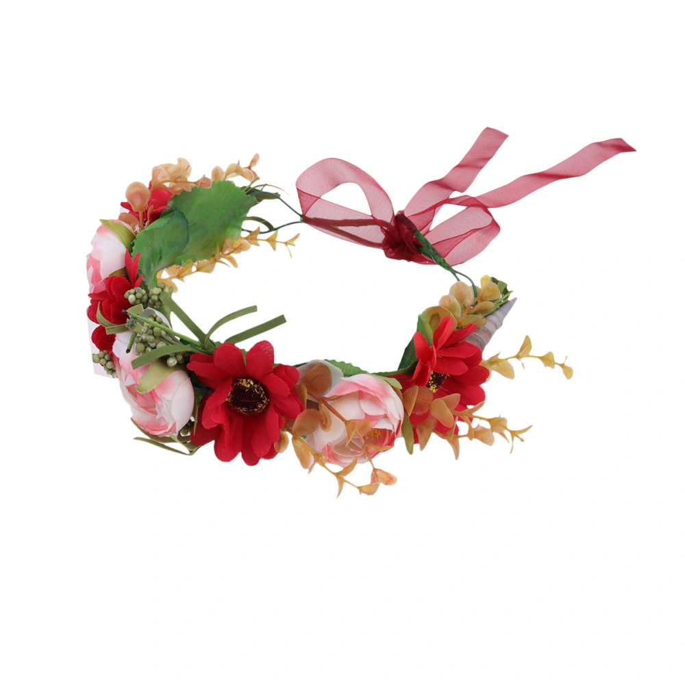 1PC Simulation Flower Wreath Bridal Head Weddigng Photo Headwear Hair Accessory for Home Shop Red