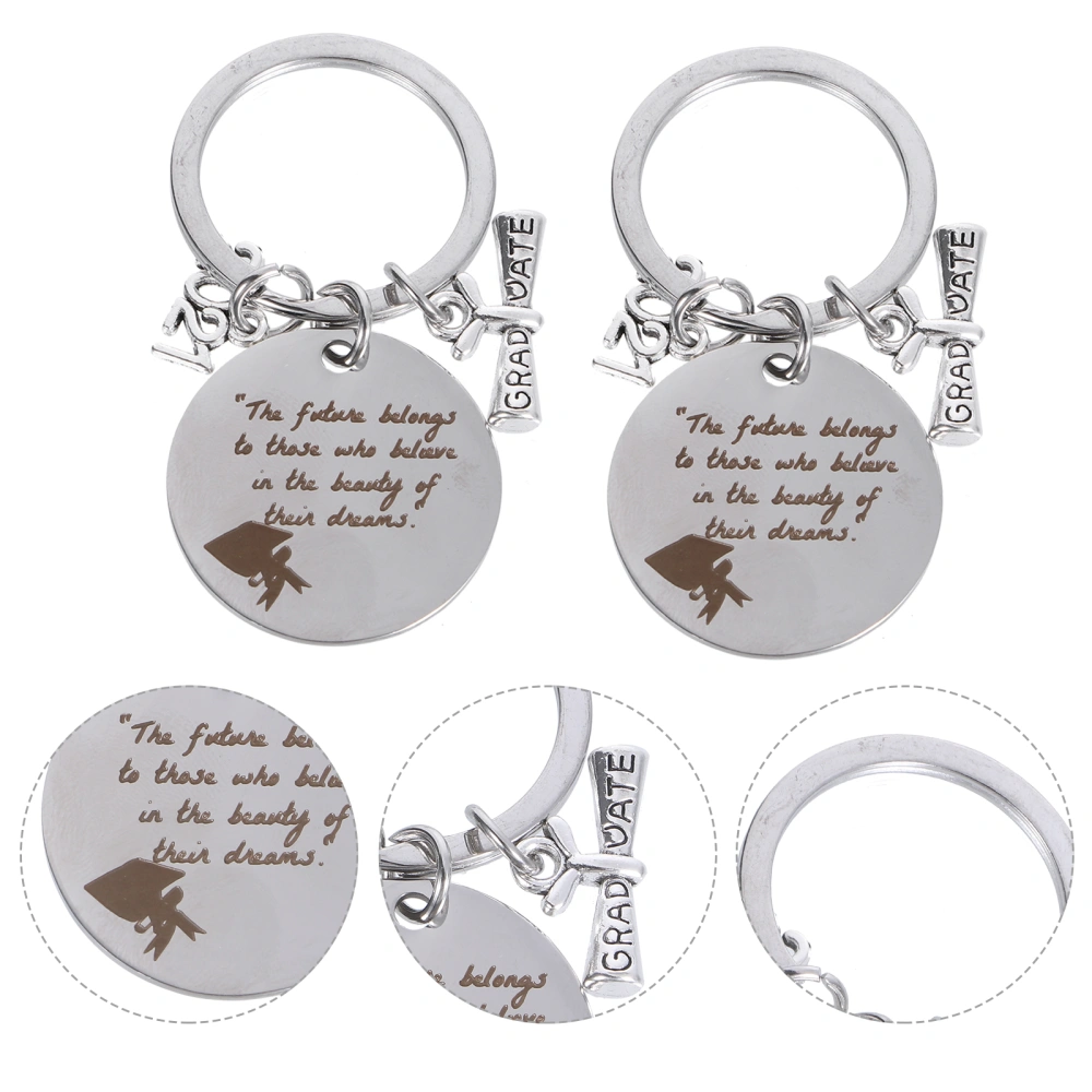 1 Set 2 Pcs 2021 Graduation Gifts Stainless Steel Key Chains Keychains (Silver)