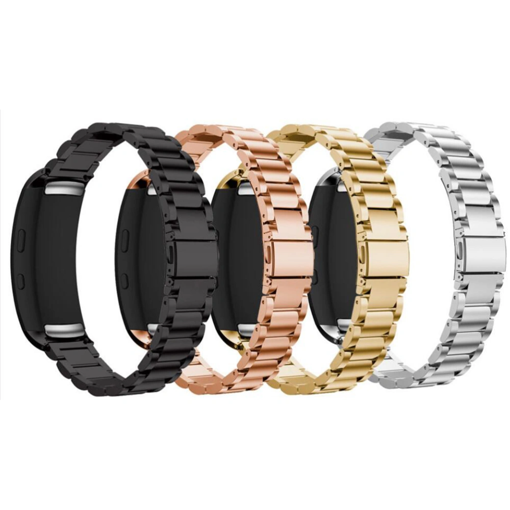 Stainless Steel Watch Strap Smartwatch Band Metal Slingshot Buckle Chain Style Watchband Watch Replacement Strap Compatible for Gear Fit2 SM-R360 (Rose Gold)