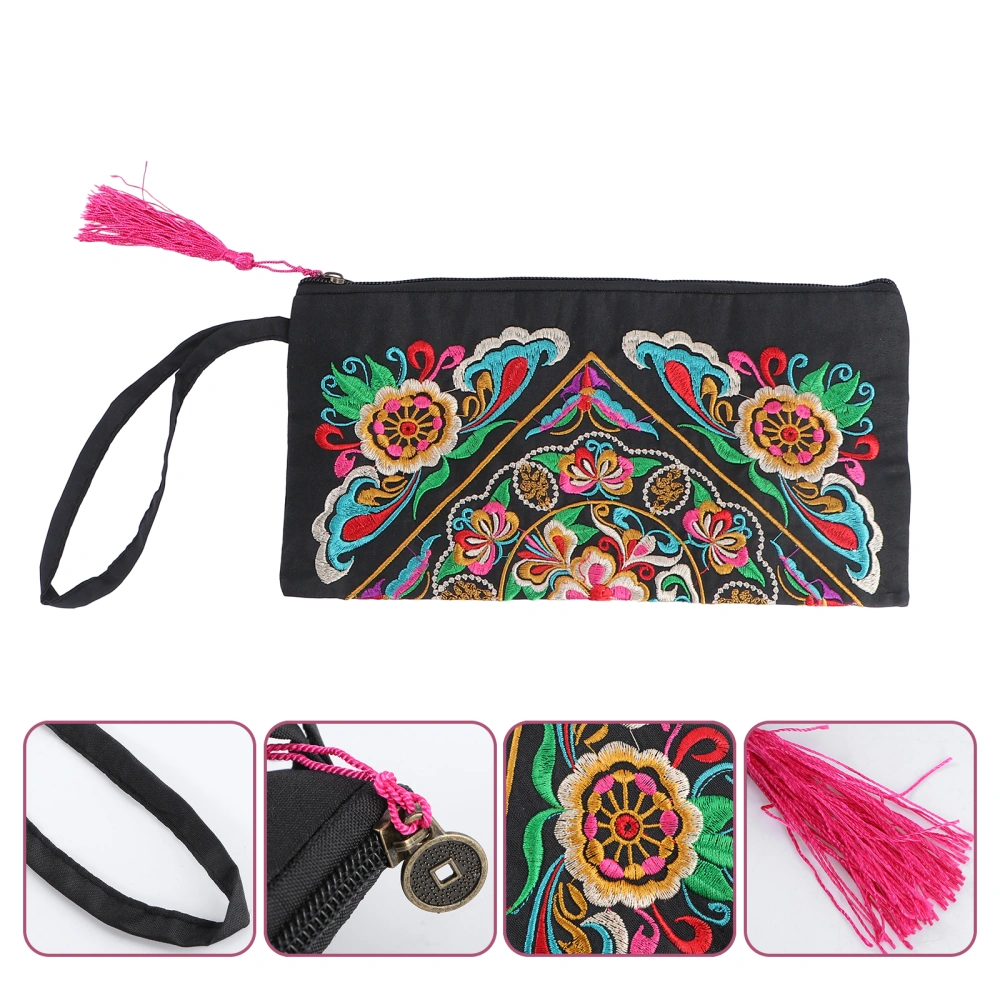 Women's Handbag Handmade Chinese Style Retro Embroidered Purse Phone Wallet With Strap (Satin Dragon Pattern)