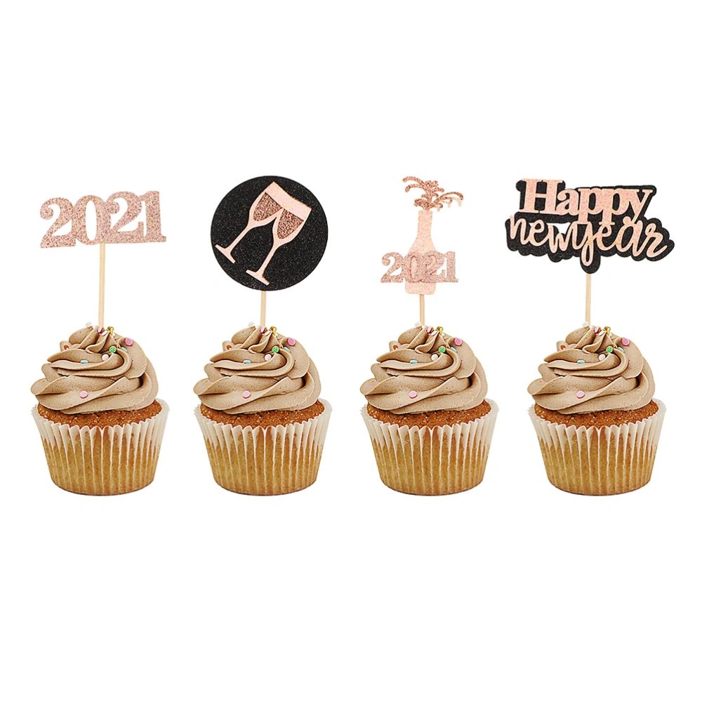 24pcs New Years  Dessert Decorated New Years 2021 Wine Bottles Design Cake Cards