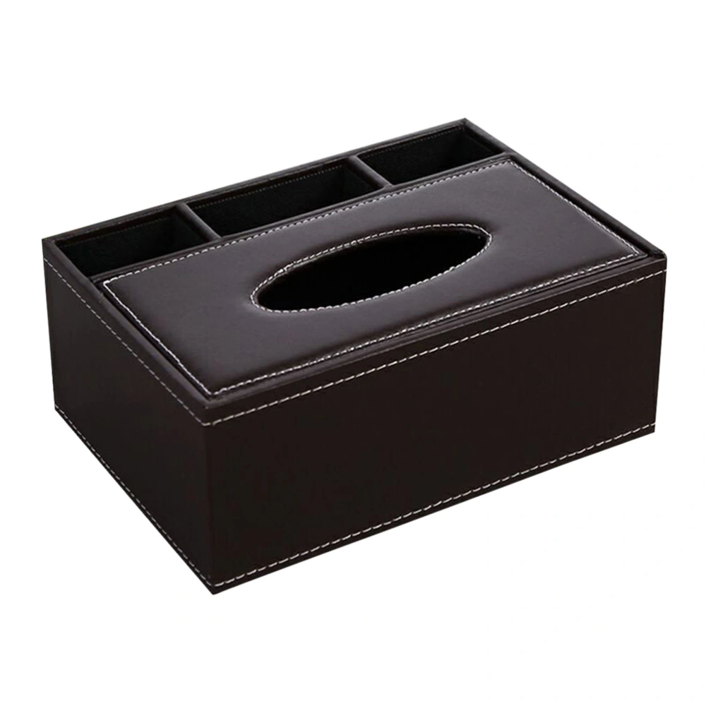 Multifunctional Desktop Organizer Holder Pencil Scissor Container PU Leather Tissue Box(Coffee)