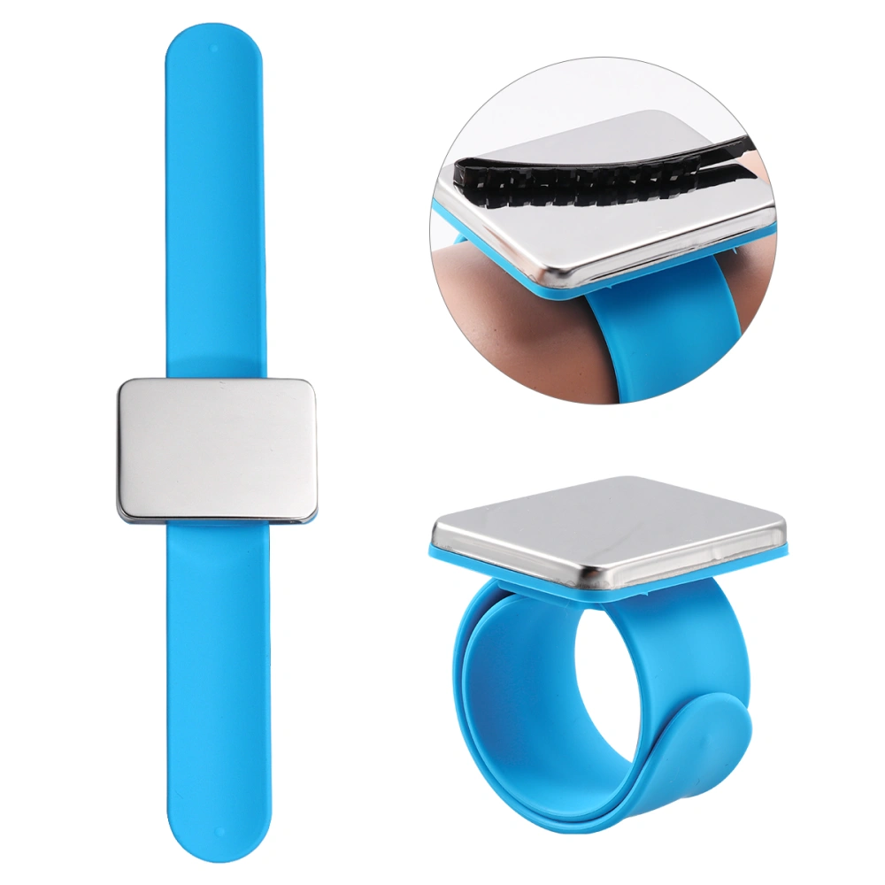 Magnetic Bobbie Pin Bracelet Silicone Hairdresser Slap Bracelet Hair Clips Holder Bracelet (Blue)