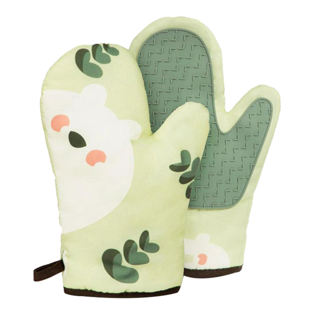 1 Pair of Oven Protective Gloves Heat-resistant Gloves Home Baking Mitten Green