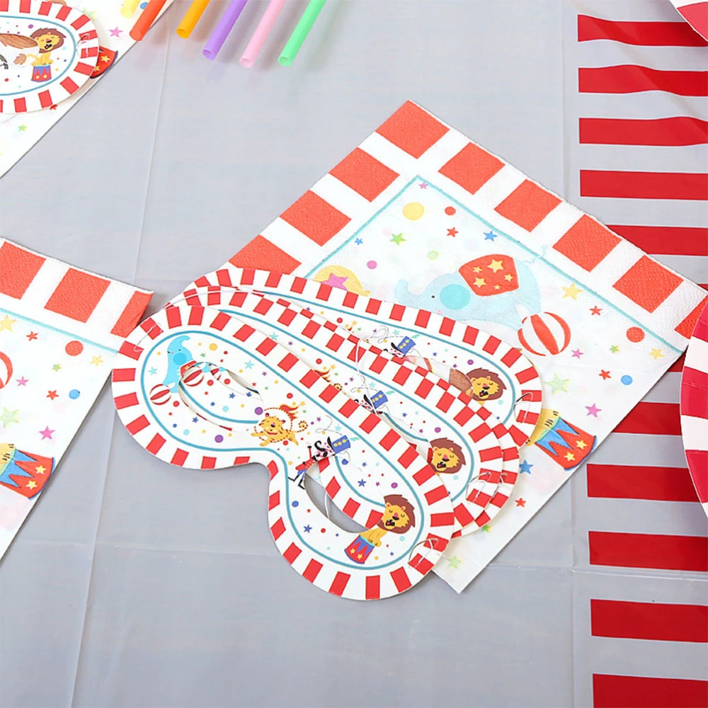 42pcs Adorable Circus Theme Birthday Set Disposable Tableware Set Paper Cup Plates Napkins Set Party Supplies