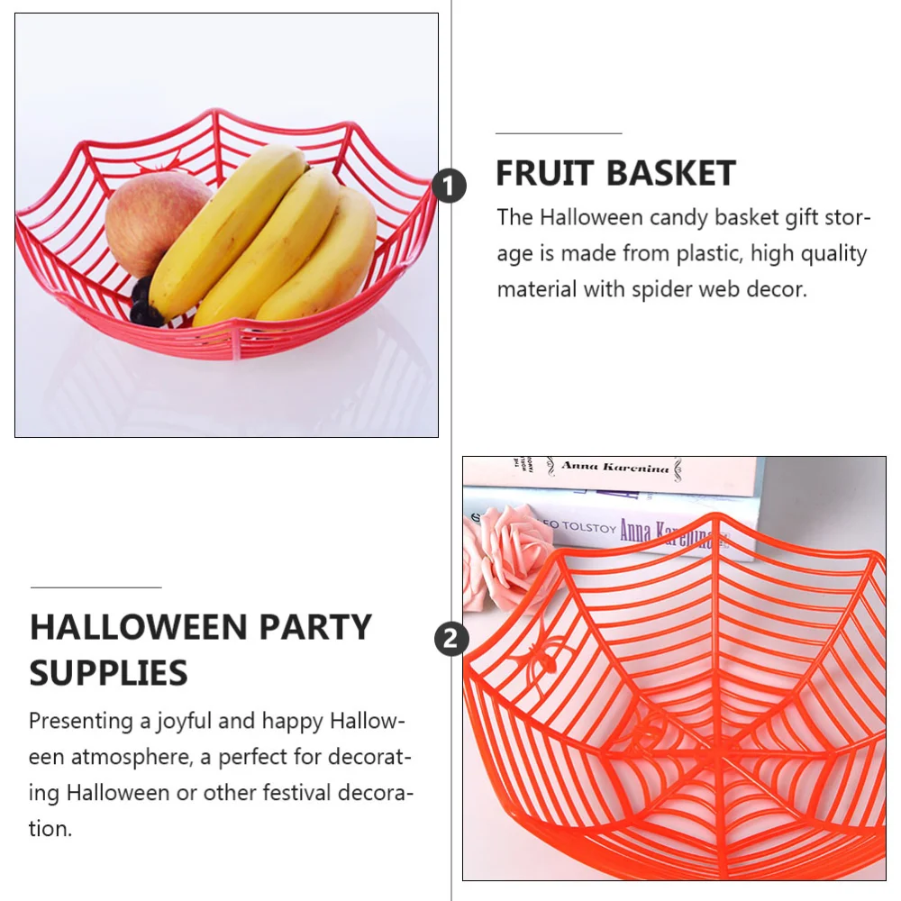 2 Pcs Halloween Fruit Basket Simulation Spider Shape Candy Snack Plate Tray