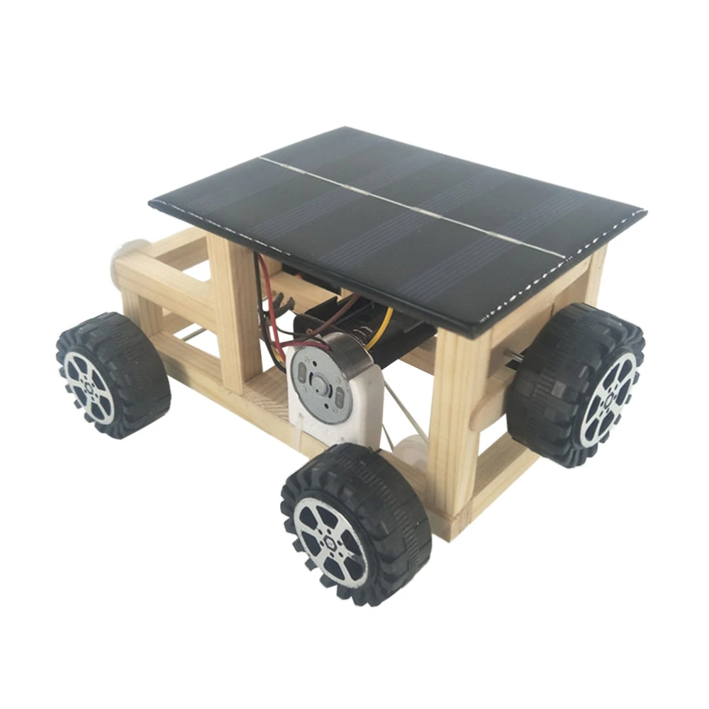 DIY Wooden Assembly Solar Powered Car Model Kit Kids Funny Handmade Technology Scientific Educational Toys (Random Color)