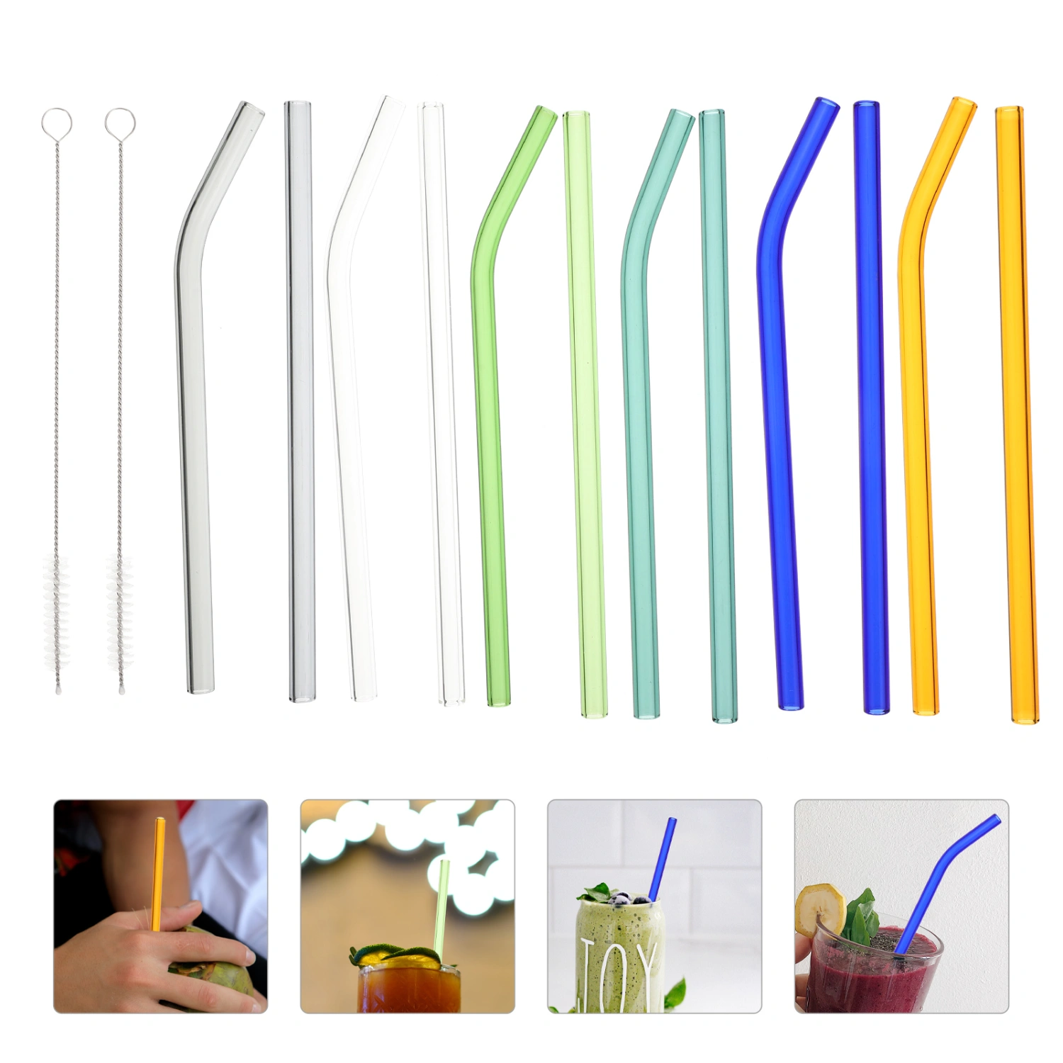 1 Set of Reusable Glass Straws Colorful Glass Straws Beverage Drinking Straws Party Use Straws