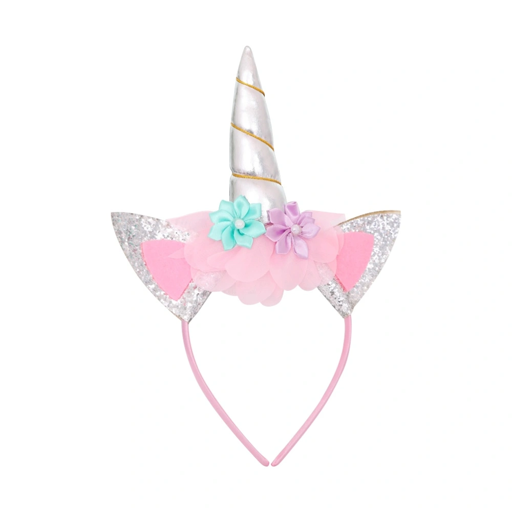 5PCS Children Unicorn Headband Bowknot Hair Headdress Headpiece for Party Decoration (Silver)