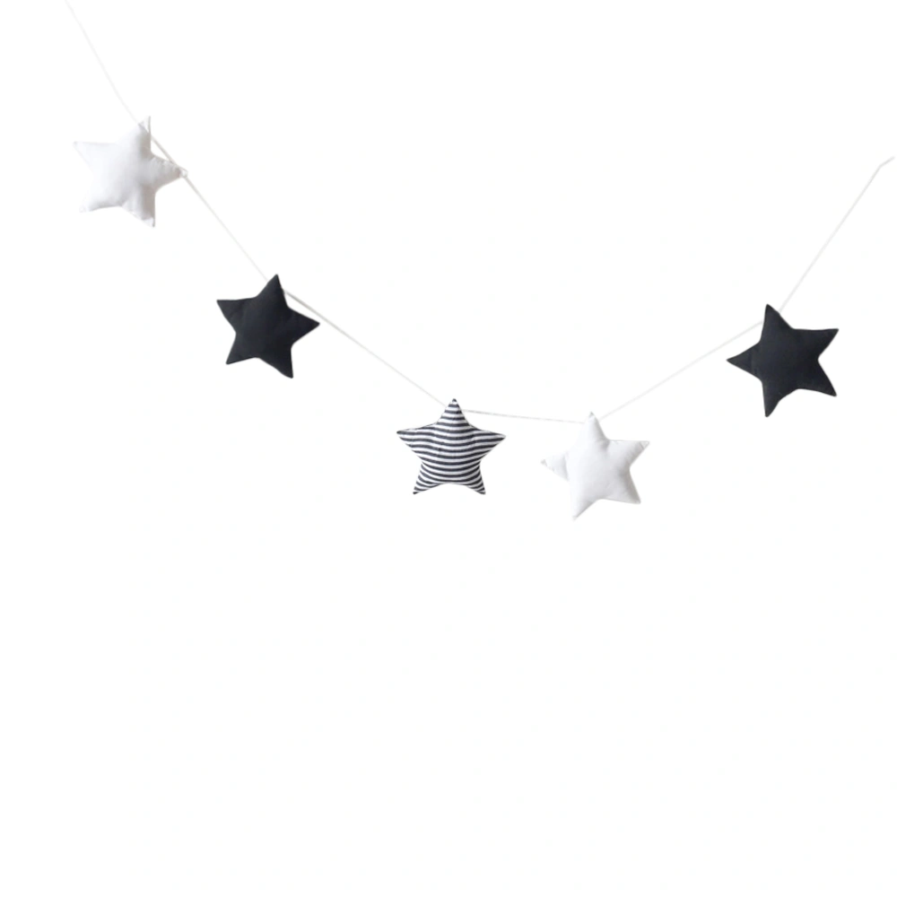 Baby Room Wall Pendant Beautiful Star Hanging Ornament Festival Star Decor (5pcs Star, Black, White, Stripe)