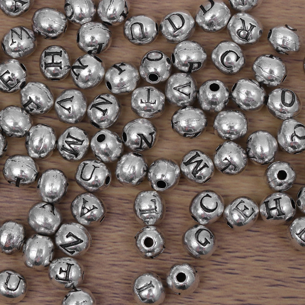 100pcs Alphabet Alloy Round Beads Decorative Perforated Positioning Beads (Random Letter)