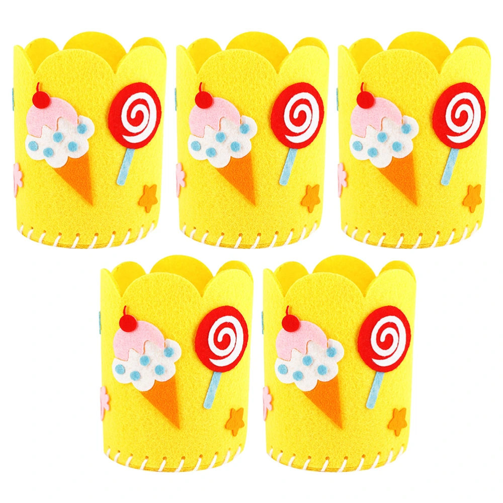 5pcs DIY Non-woven Fabric Pencil Holders Cartoon Handmade Pencil Container Stationery Organizer (Yellow Ice Cream)