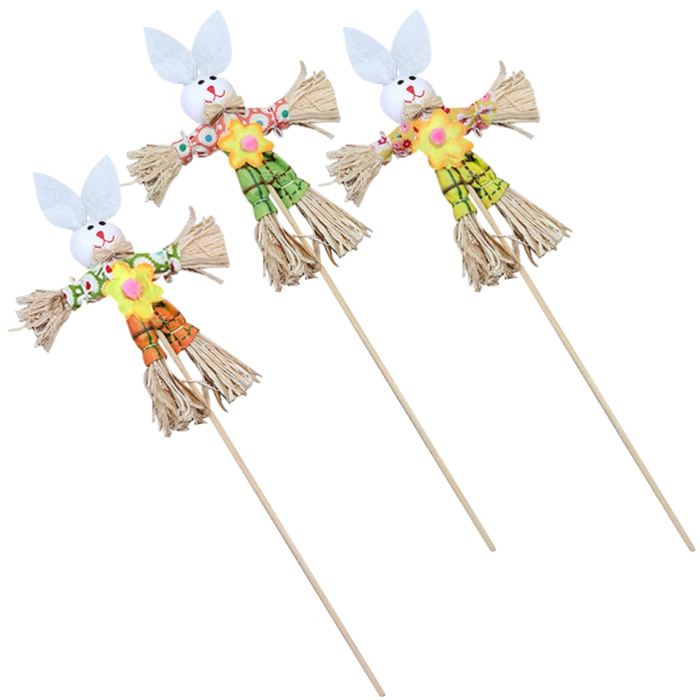 3pcs Small Harvest Scarecrow Decorations Jackstraw with Profile Picture of Cartoon Rabbit (Random Color)