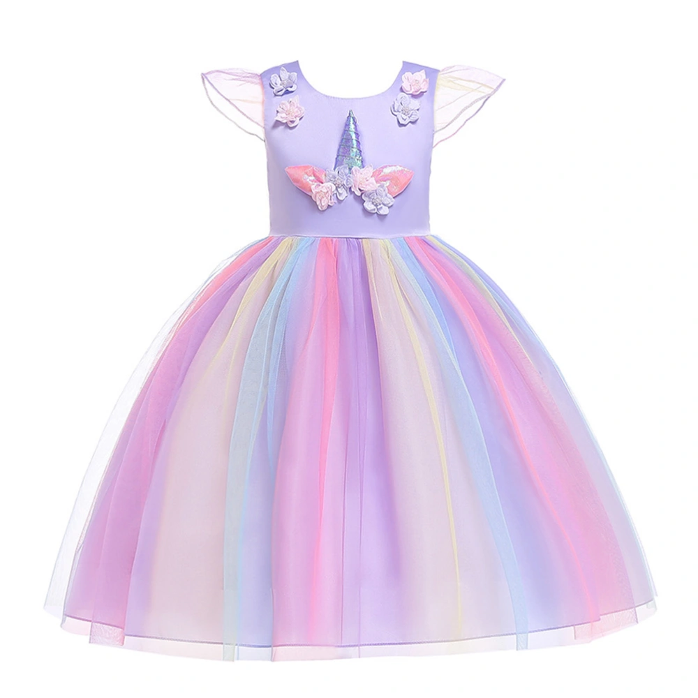 Girls Unicorn Tutu Dress Fashion Elegant Dress Kids Birthday Outfit Cartoon Cosplay Clothing for Birthday Dancing Party (Purple, 100cm)