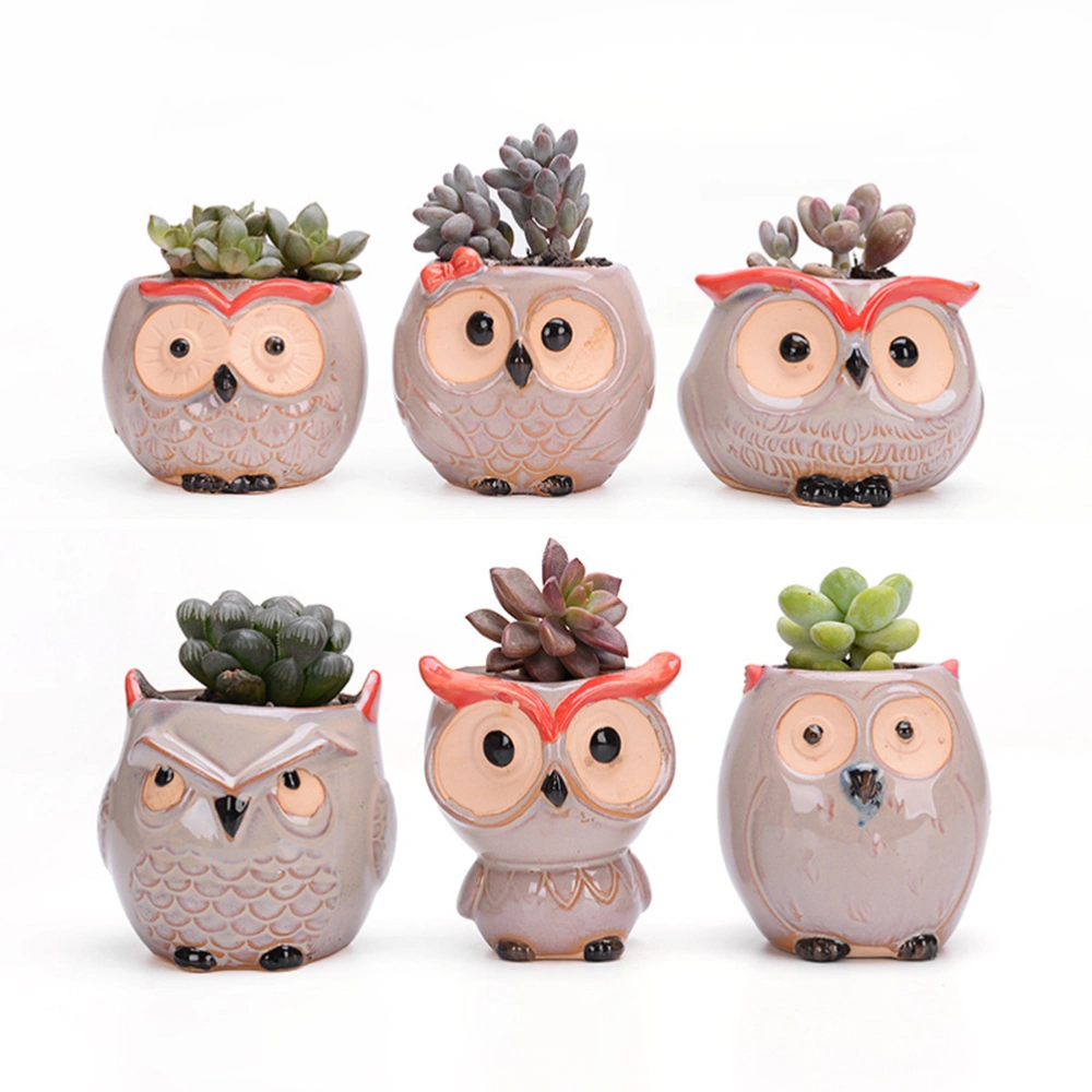 6pcs Mini Ceramic Decorative Owl Animal Flower Pots Planters Creative Succulents Nursery Floral Holder Organizer Garden Supplies