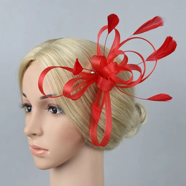 Wedding Bridal  Fascinator Hair Clip Brooch Pin Hair Accessory (Red)