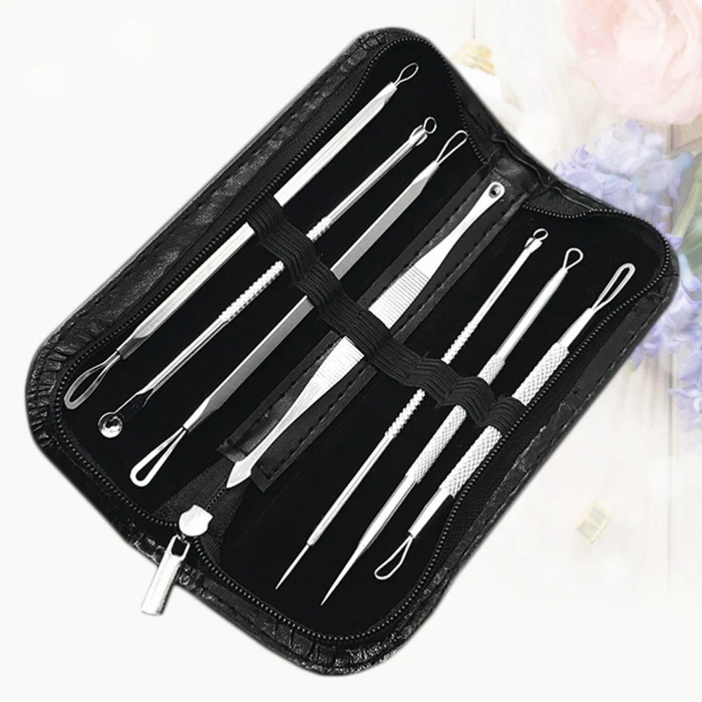 7Pcs Gradient Color Blemish Remover Blackhead Acne Cleaning Tweezers Stainless Steel Pimple Needles Kit Multifunctional Facial Care Beauty Tools