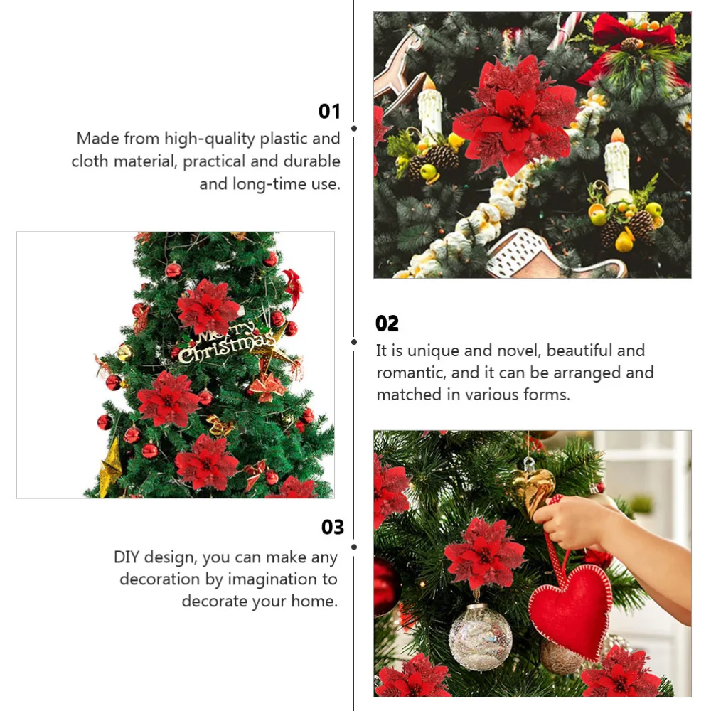 12Pcs Creative Fake Flowers Christmas Imitation Flower Decors Xmas Tree Decors