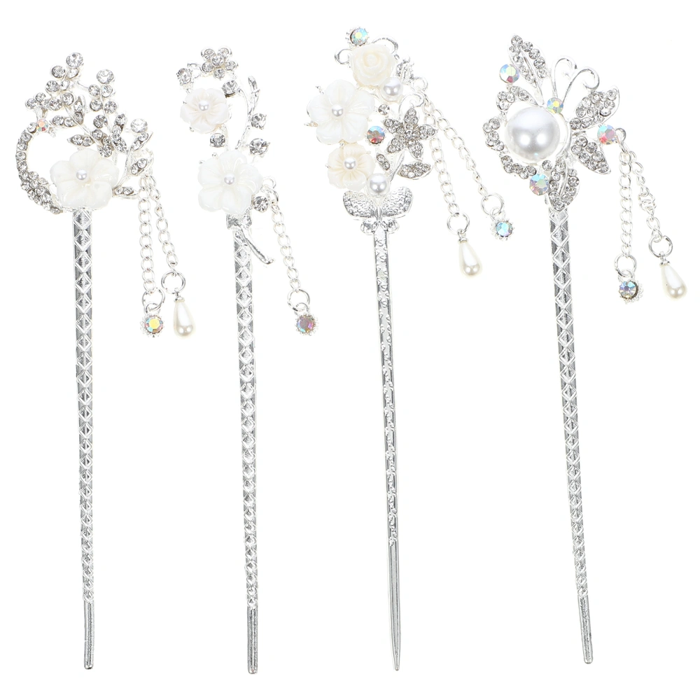 4pcs Flower Hair Stick Tassel Hairpin Retro Hair Stick Chinese Style Headdress