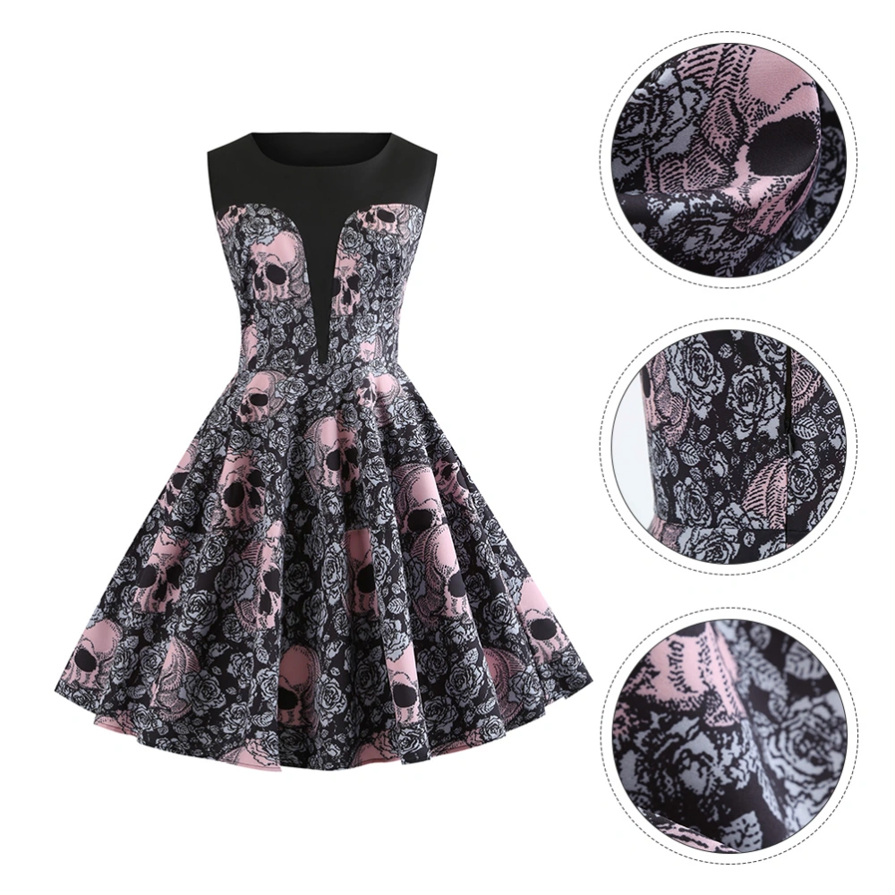 1Pc Vintage Dress Halloween Dress Party Skirt Skeleton-Print Dress Women Skirt