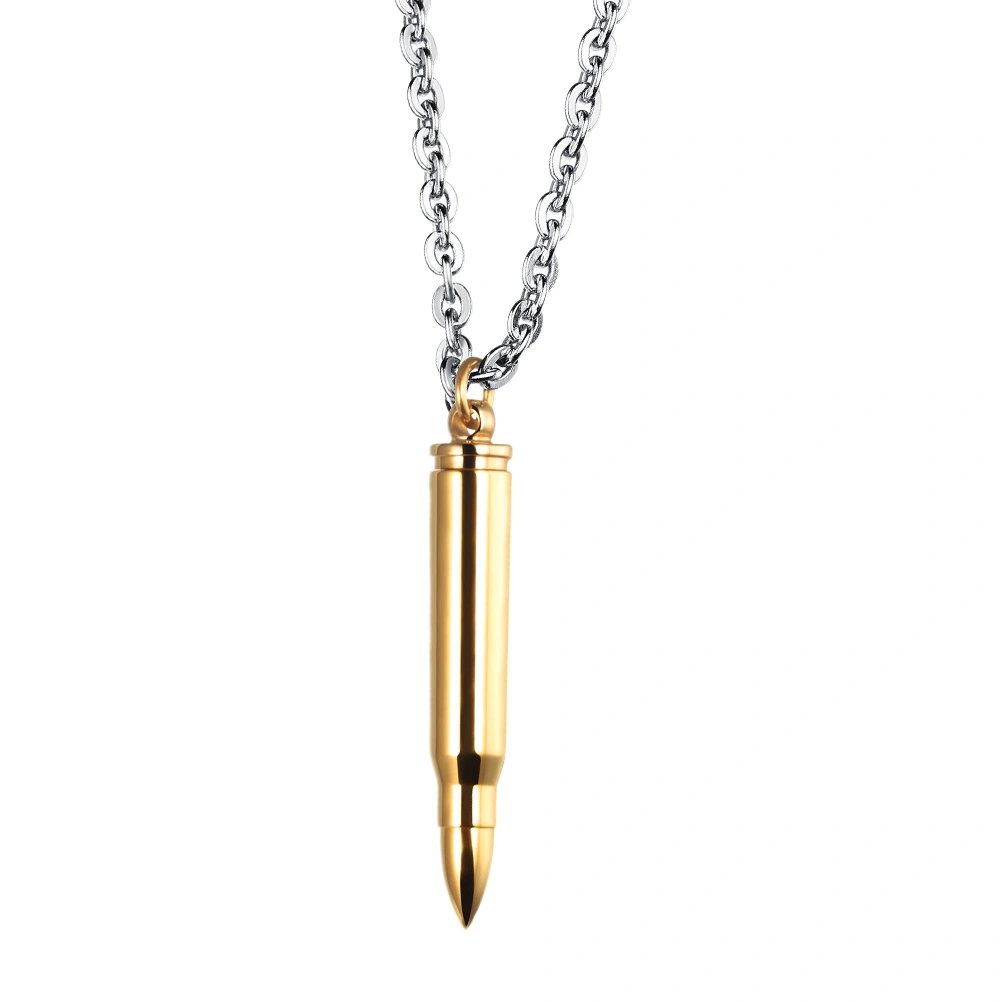 1Pc Titanium Steel Bullet Pendant Necklace Personality Cool Necklace Jewelry for Men Male Golden (with A Chain)