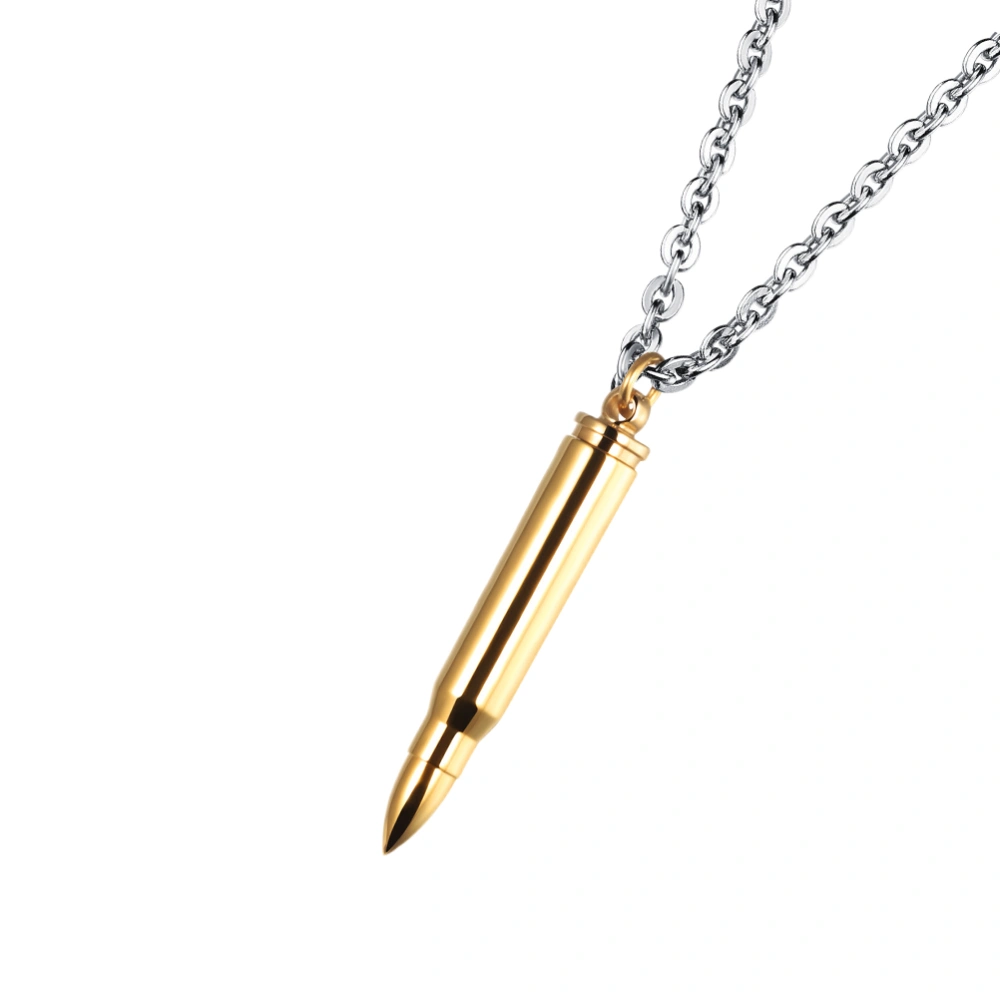 1Pc Titanium Steel Bullet Pendant Necklace Personality Cool Necklace Jewelry for Men Male Golden (with A Chain)