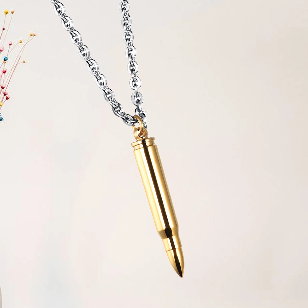 1Pc Titanium Steel Bullet Pendant Necklace Personality Cool Necklace Jewelry for Men Male Golden (with A Chain)