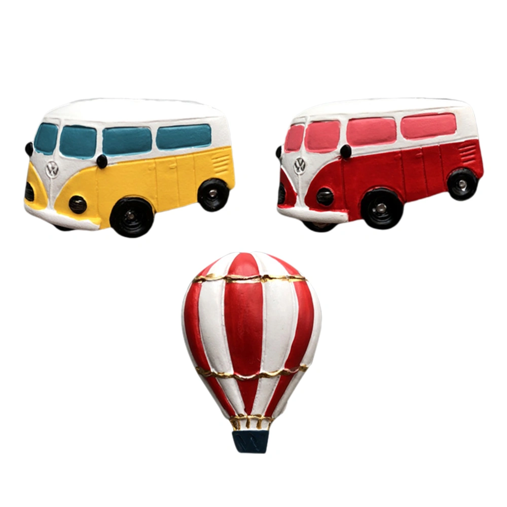 3pcs Hot Air Balloon Refrigerator Magnetic Sticker Creative Resin Refrigerator Sticker (Red Bus and Yellow Bus and Red Hot Air Balloon)