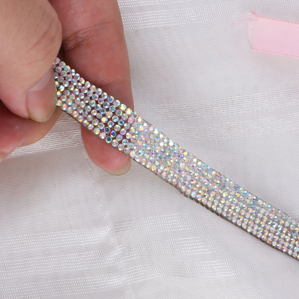 DIY Rhinestone Strip Diamond Strip Adhesive Mesh Diamond Decorative Diamond Belt (AB Colorful)