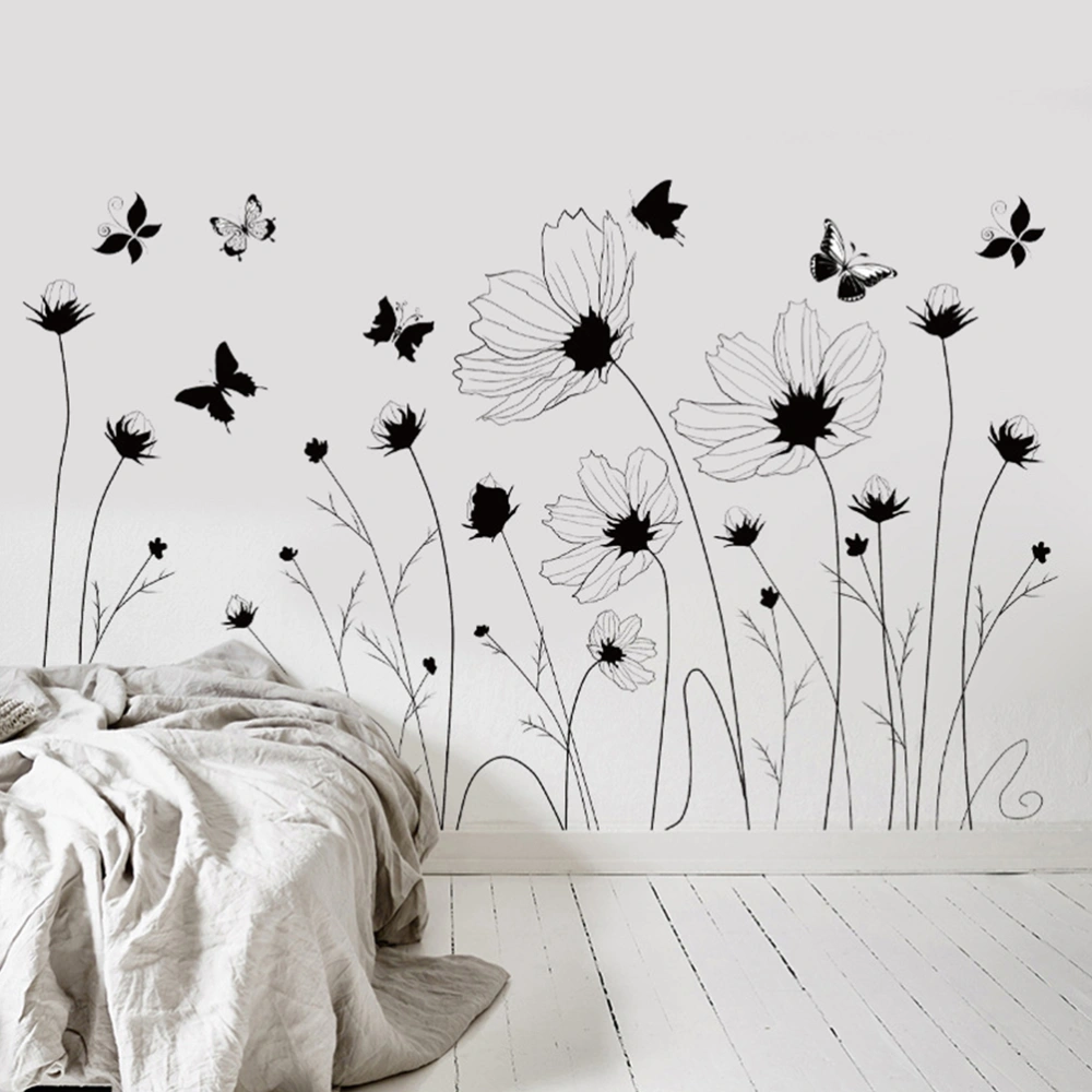 Black Flower Wall Sticker Home Decoration Living Room Bedroom Furniture Art Decals