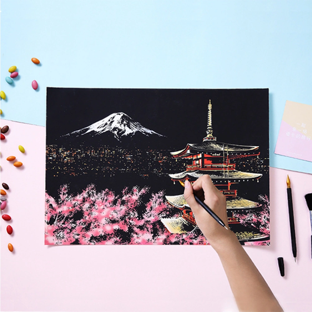 Adults Scratching Drawing Handmade Scratching Drawing Gift Adults Decompression Tool DIY Craft (Mount Fuji)