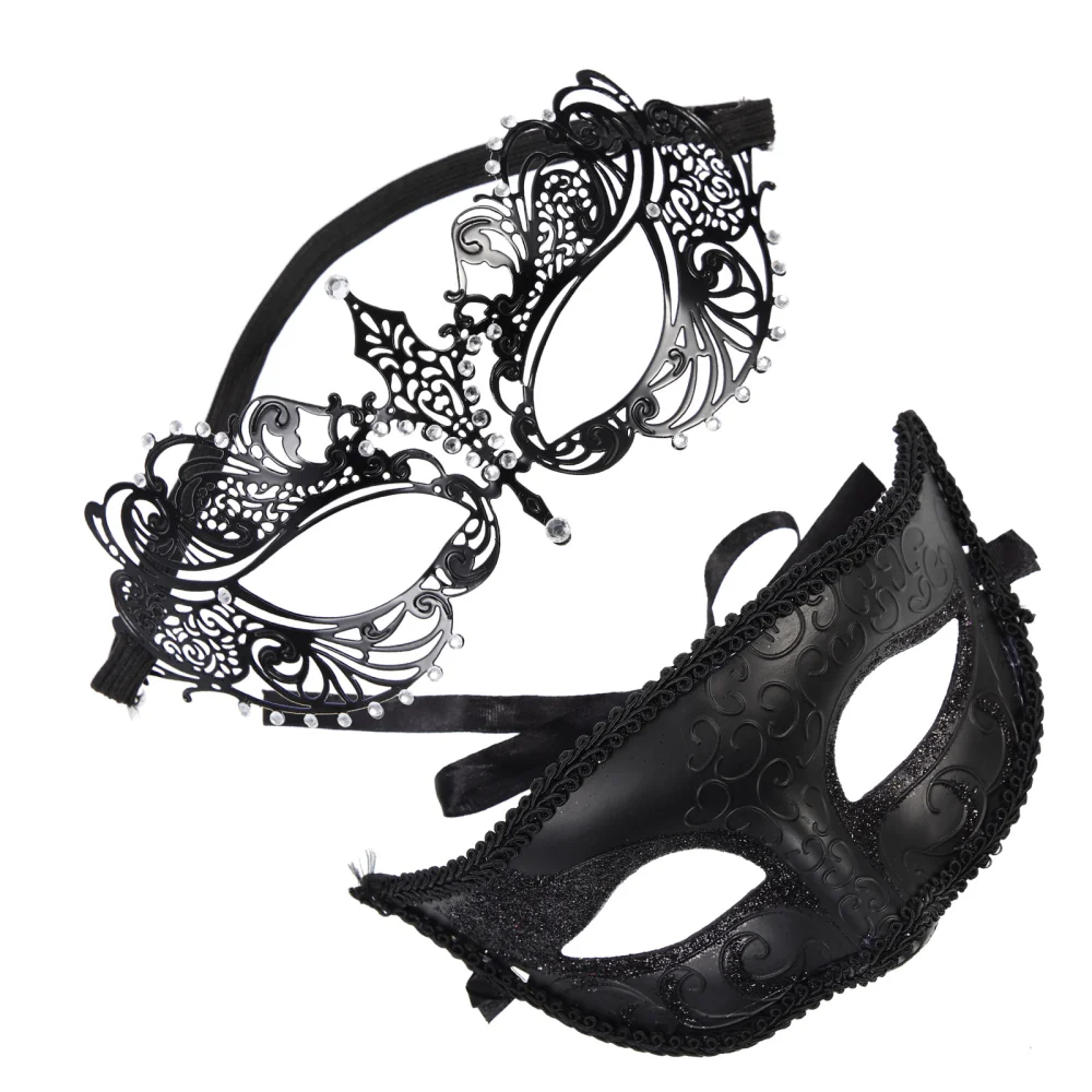 2Pcs Couple Masquerade Masks Halloween Couple Masquerade Masks Party Supplies