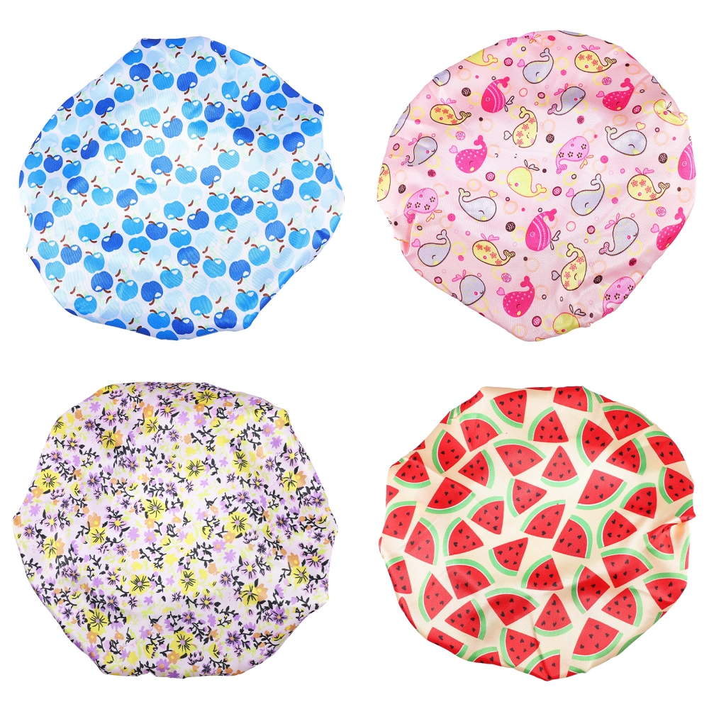 4pcs Flower Pattern Nightcaps Satin Shower Caps Lovely Shower Hat for Kids