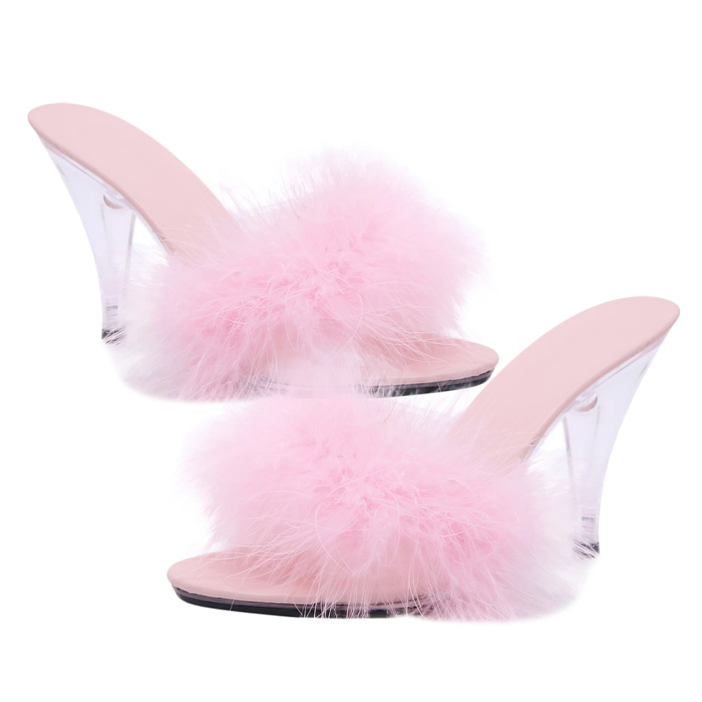 1 Pair of Sexy High Heels Sandals Transparent Shoes Nightclub Plush Slippers 