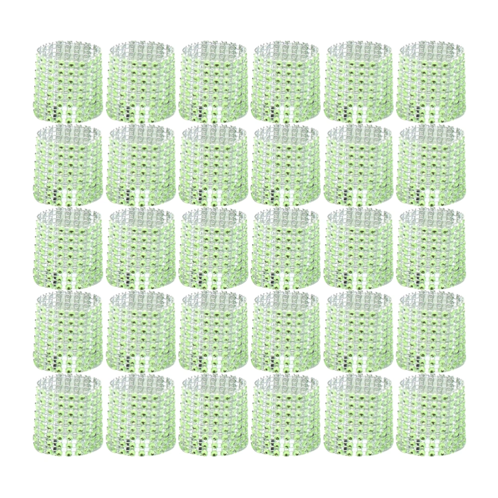 30PCS Elegant Napkin Ring with 8 Row Rhinestone Pretty Napkin Holder Napkin Buckle Decoration for Wedding Party (Green)