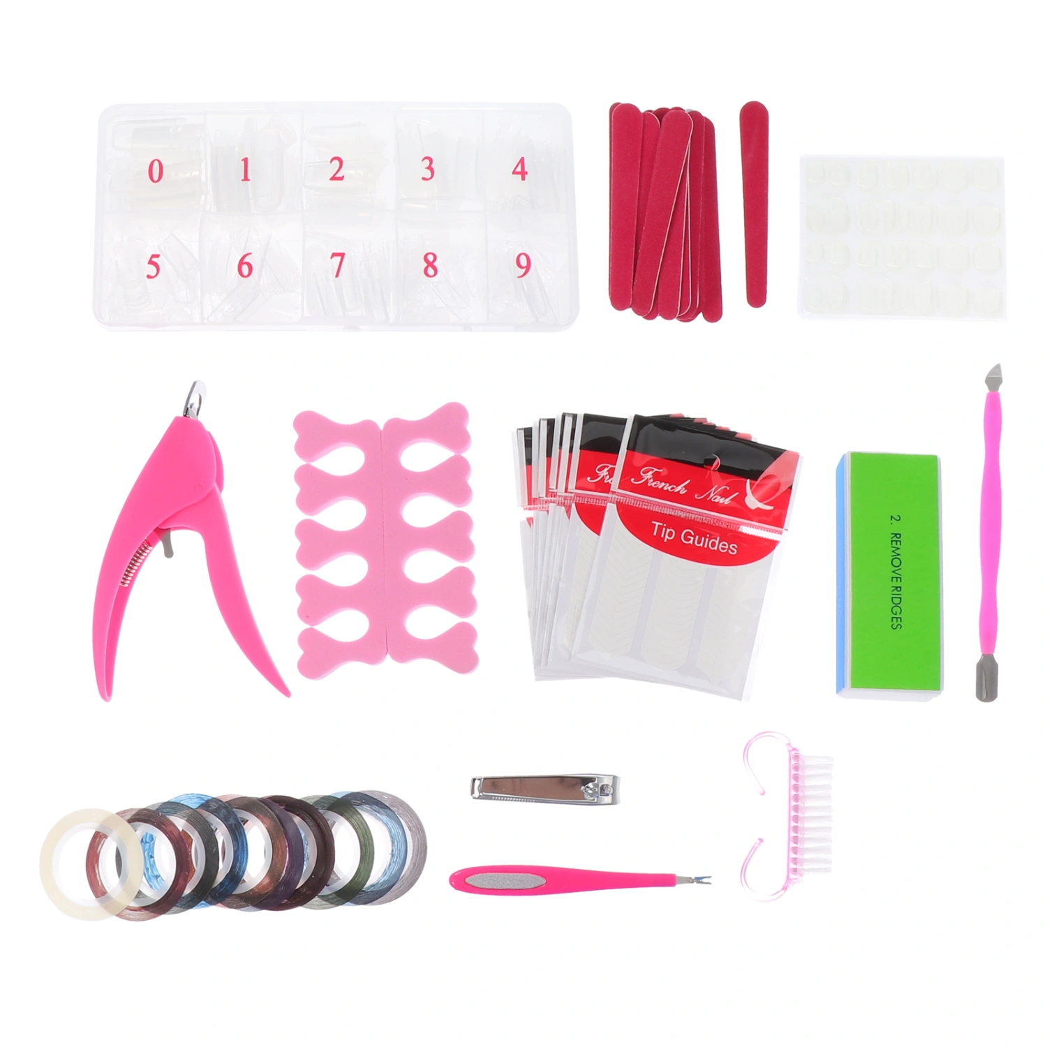 1 Set of Professional Nail Art Tools Manicure Supplies with Plastic Nail Pieces
