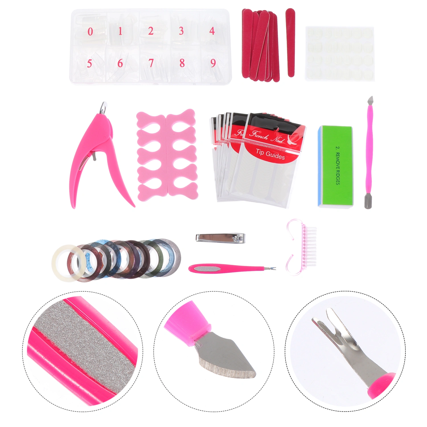1 Set of Professional Nail Art Tools Manicure Supplies with Plastic Nail Pieces