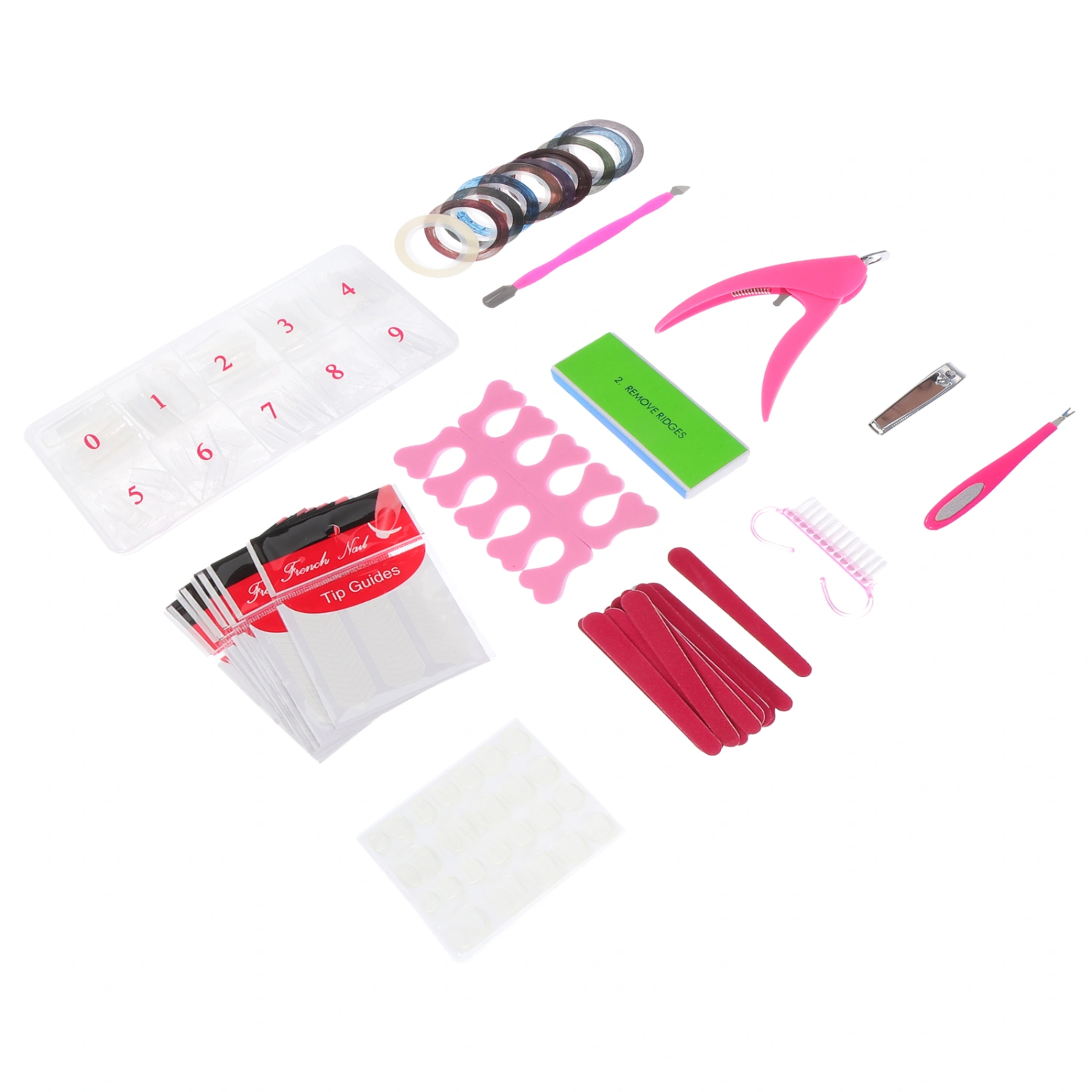 1 Set of Professional Nail Art Tools Manicure Supplies with Plastic Nail Pieces